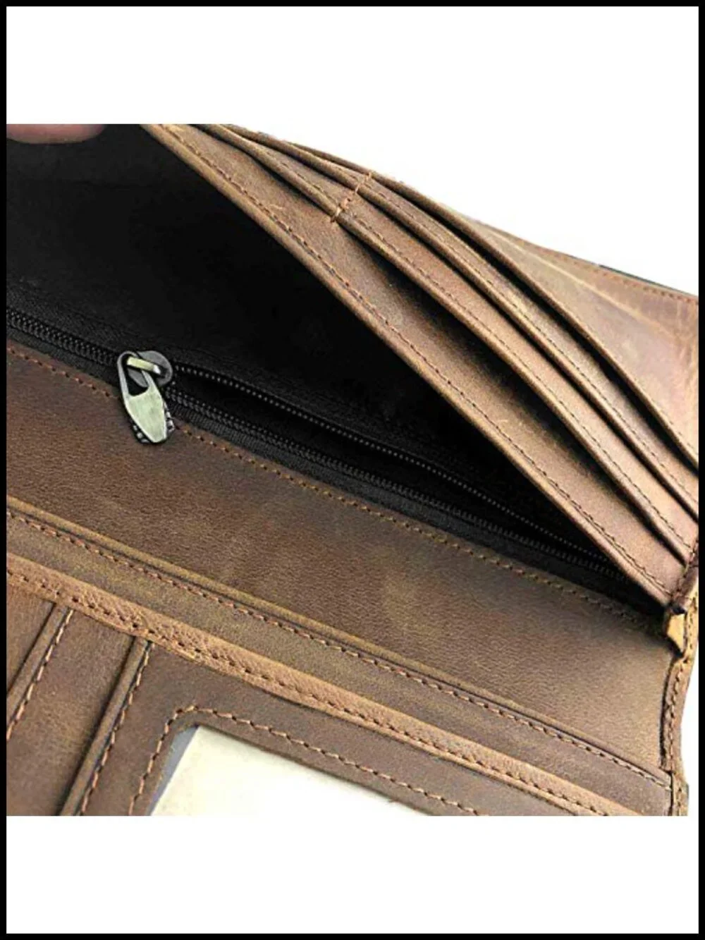 Men's Biker Crazy Horse Leather Long Chain Wallet Multi-card Coin Wallet Purse